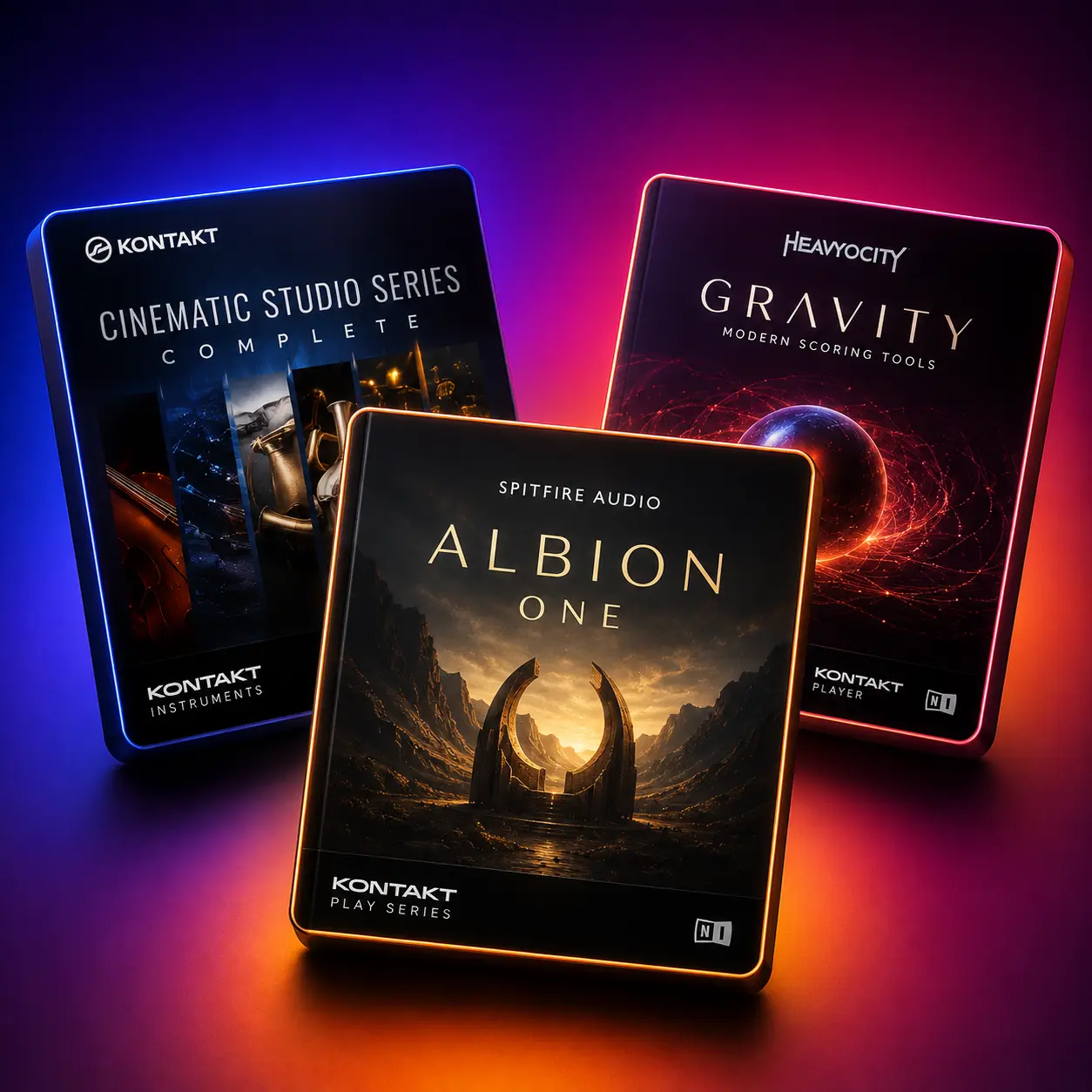 Kontakt libraries for music producers — Cinematic Studio Series, Spitfire Albion ONE and Heavyocity Gravity boxes