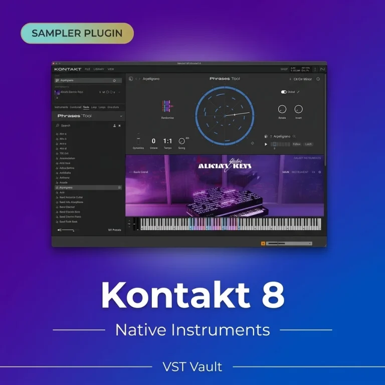 Native Instruments Kontakt 8 professional sampler VST interface with library browser and Conflux engine