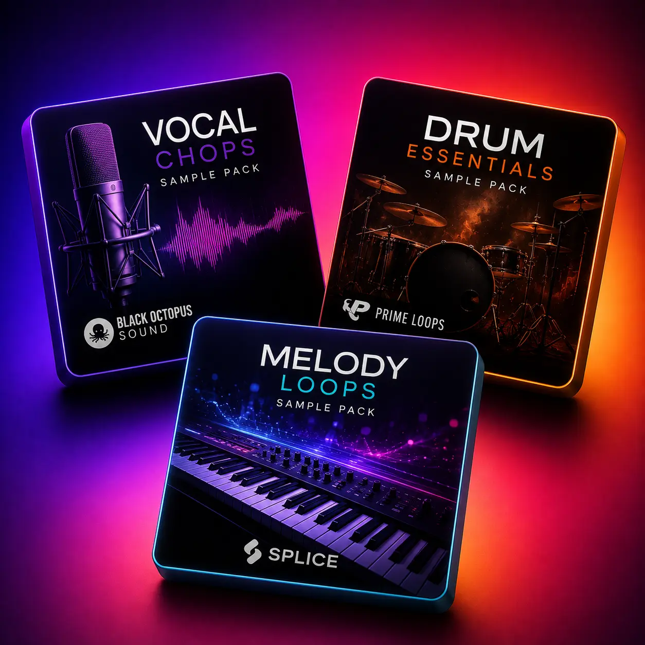 Sample packs for music producers — vocal chops, drum essentials and melody loops sample-pack covers