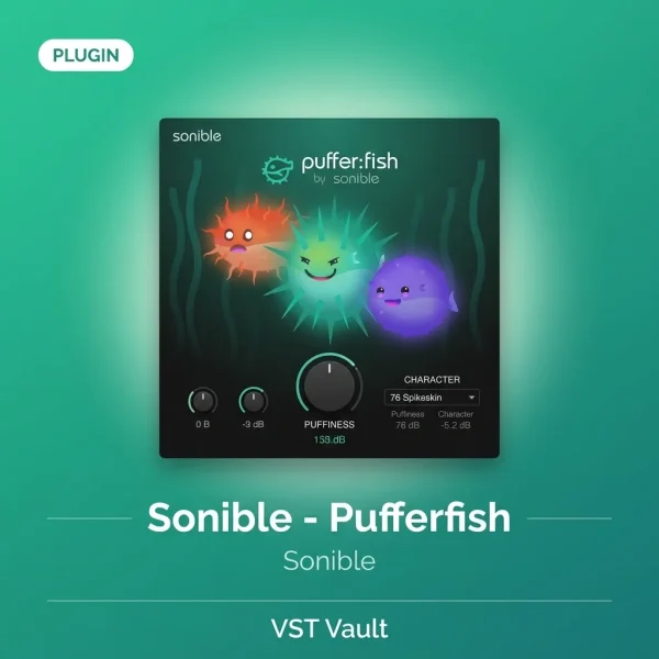 Sonible Pufferfish playful free creative-effects plug-in product cover with colourful character mascots