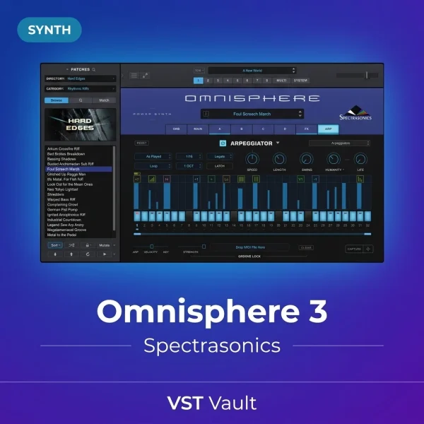 Spectrasonics Omnisphere 3 flagship synth VST plugin interface with Quadzone synthesis browser