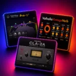 VST plugins for music production — FabFilter Pro-Q3 EQ, Valhalla VintageVerb and Waves CLA-2A compressor