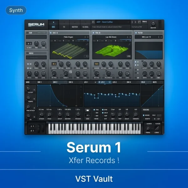 Xfer Records Serum wavetable synthesiser VST plugin interface with oscillator browser and modulation controls